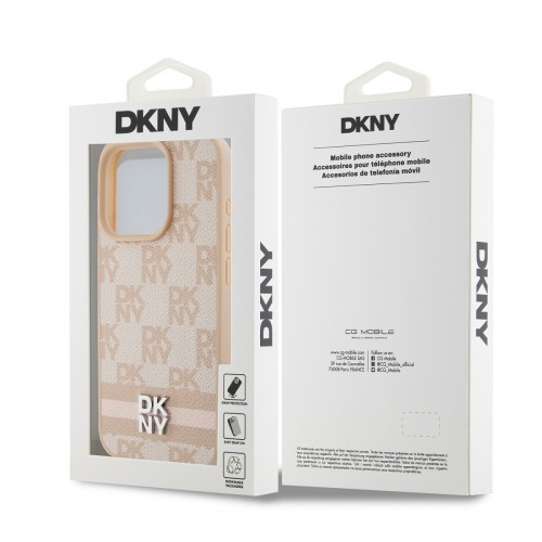 DKNY PU Leather Checkered Pattern and Stripe Case for iPhone 15 Pro Pink image 5