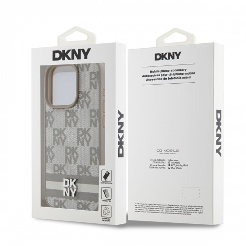 DKNY PU Leather Checkered Pattern and Stripe Case for iPhone 15 Pro Max Beige image 5