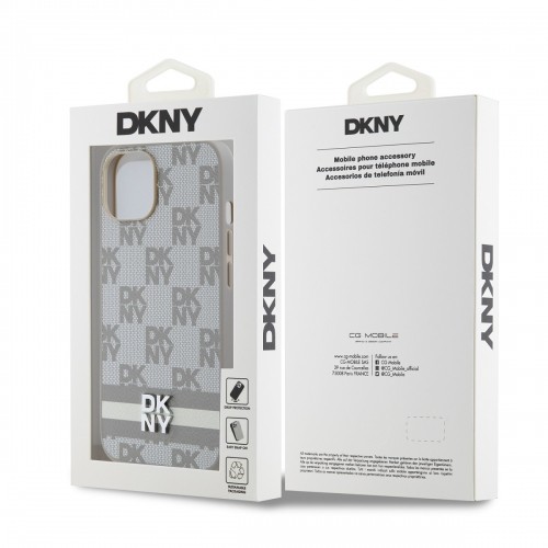DKNY PU Leather Checkered Pattern and Stripe Case for iPhone 14 Beige image 5