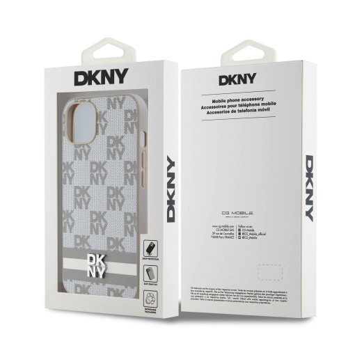 DKNY PU Leather Checkered Pattern and Stripe Case for iPhone 13 Beige image 5