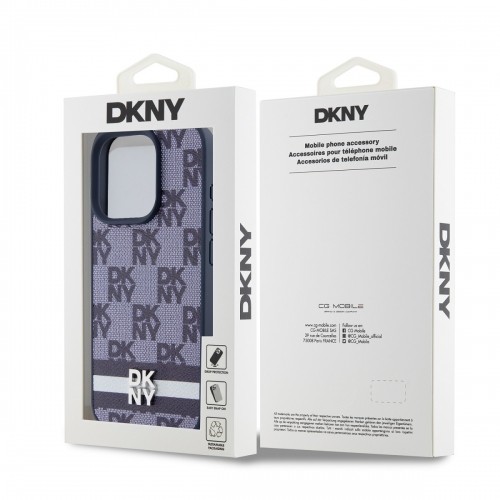 DKNY PU Leather Checkered Pattern and Stripe Case for iPhone 15 Pro Max Blue image 5