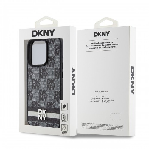 DKNY PU Leather Checkered Pattern and Stripe Case for iPhone 15 Pro Max Black image 5