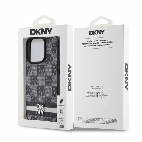 DKNY PU Leather Checkered Pattern and Stripe Case for iPhone 15 Pro Black image 5