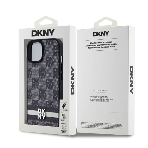 DKNY PU Leather Checkered Pattern and Stripe Case for iPhone 15 Black image 5