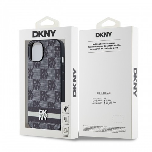 DKNY PU Leather Checkered Pattern and Stripe Case for iPhone 14 Black image 5