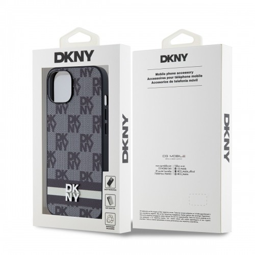 DKNY PU Leather Checkered Pattern and Stripe Case for iPhone 13 Black image 5