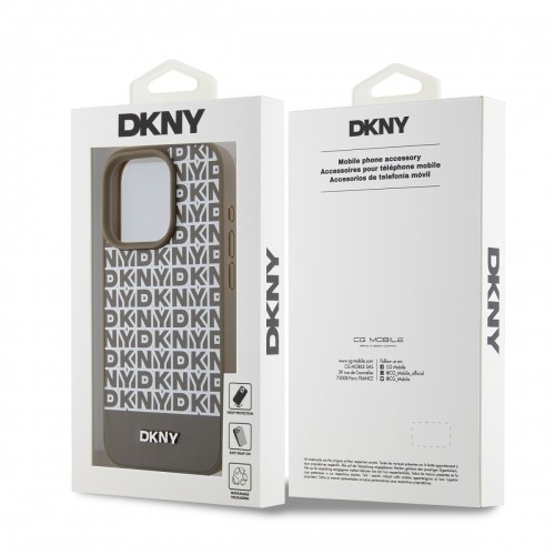 DKNY PU Leather Repeat Pattern Bottom Stripe MagSafe Case for iPhone 15 Pro Max Brown image 5