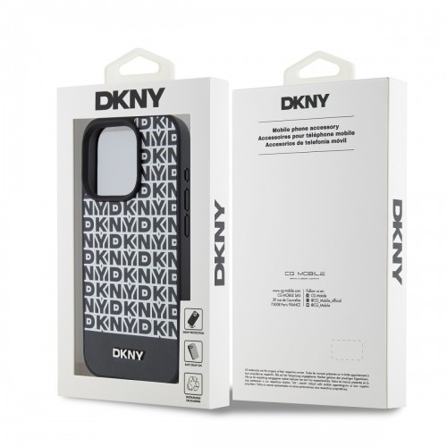 DKNY PU Leather Repeat Pattern Bottom Stripe MagSafe Case for iPhone 15 Pro Black image 5