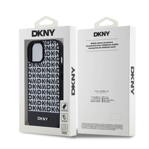 DKNY PU Leather Repeat Pattern Bottom Stripe MagSafe Case for iPhone 15 Black image 5