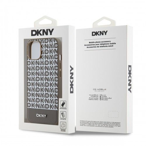 DKNY PU Leather Repeat Pattern Bottom Stripe MagSafe Case for iPhone 15 Brown image 5