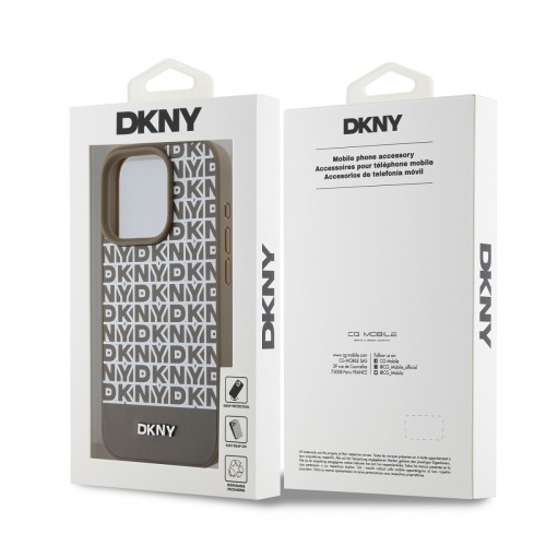 DKNY PU Leather Repeat Pattern Bottom Stripe MagSafe Case for iPhone 14 Pro Max Brown image 5