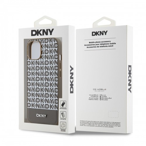 DKNY PU Leather Repeat Pattern Bottom Stripe MagSafe Case for iPhone 14 Brown image 5
