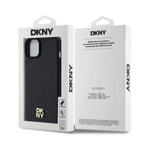 DKNY PU Leather Repeat Pattern Stack Logo MagSafe Case for iPhone 15 Plus Black image 5