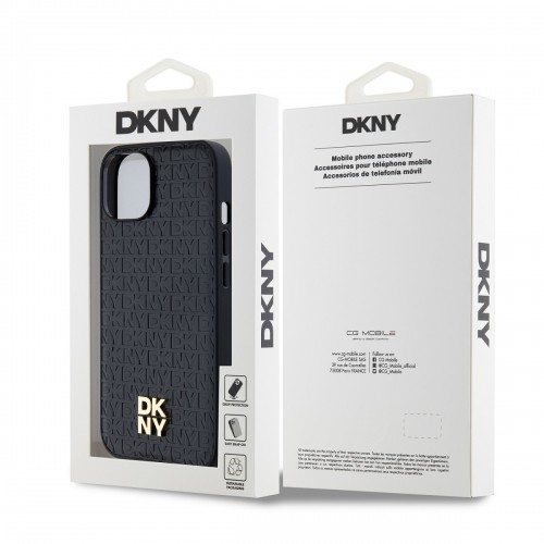 DKNY PU Leather Repeat Pattern Stack Logo MagSafe Case for iPhone 15 Black image 5