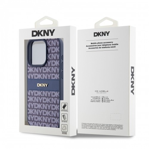 DKNY PU Leather Repeat Pattern Tonal Stripe Case for iPhone 15 Pro Max Blue image 5