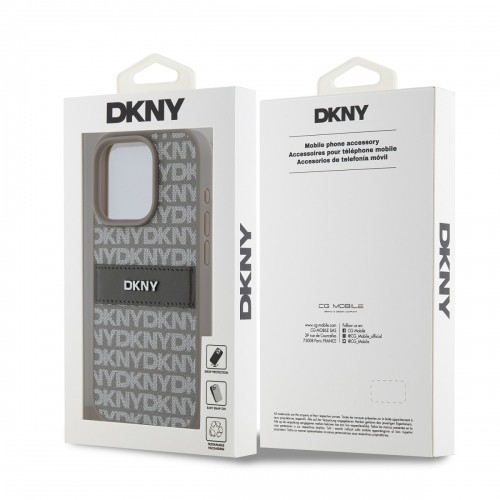 DKNY PU Leather Repeat Pattern Tonal Stripe Case for iPhone 15 Pro Max Beige image 5