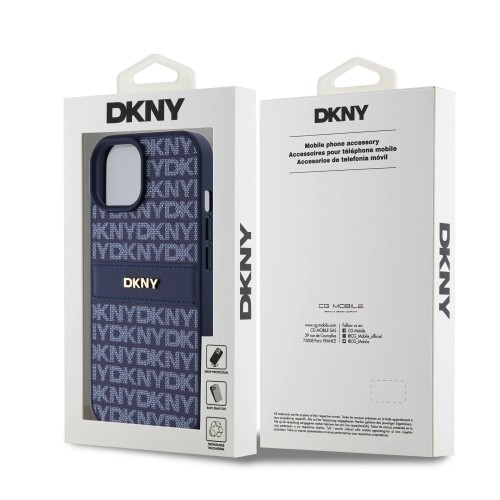 DKNY PU Leather Repeat Pattern Tonal Stripe Case for iPhone 15 Blue image 5