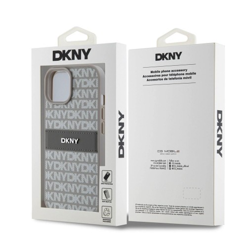 DKNY PU Leather Repeat Pattern Tonal Stripe Case for iPhone 15 Beige image 5