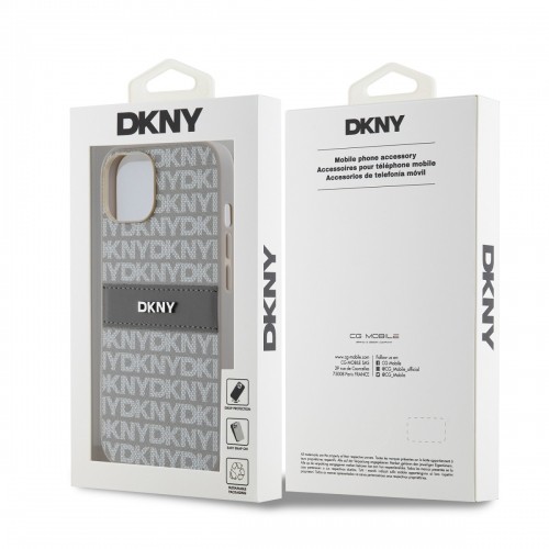 DKNY PU Leather Repeat Pattern Tonal Stripe Case for iPhone 14 Beige image 5