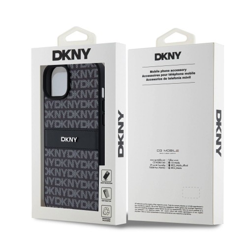 DKNY PU Leather Repeat Pattern Tonal Stripe Case for iPhone 15 Plus Black image 5