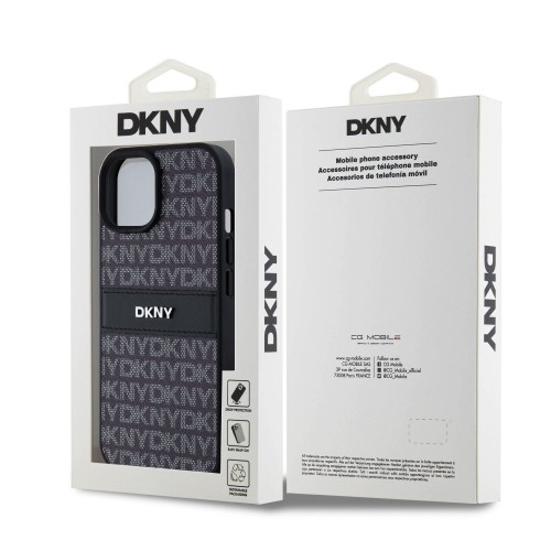 DKNY PU Leather Repeat Pattern Tonal Stripe Case for iPhone 15 Black image 5