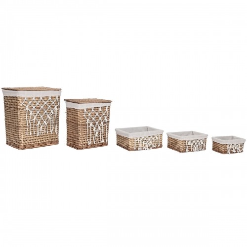 Laundry basket Home ESPRIT White Natural wicker Shabby Chic 47 x 35 x 55 cm 5 Pieces image 5