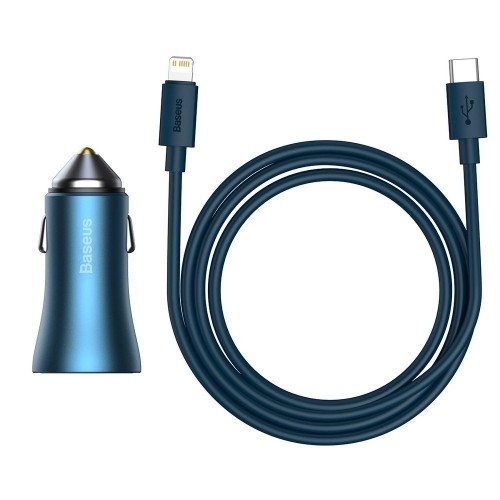 Baseus Golden Contactor Pro car charger, USB + USB-C, QC4.0+, PD, SCP, 40W (blue) + USB-C - Lightning cable 1m (blue) image 5