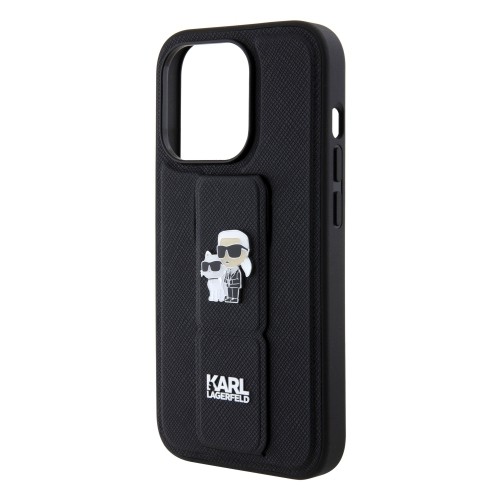 Karl Lagerfeld Saffiano Grip Stand Metal Logo Case for iPhone 15 Pro Black image 5