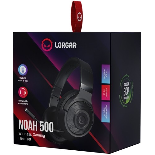 LORGAR Noah 500, Wireless Gaming headset with microphone, JL7006, BT 5.3, battery life up to 58 h (1000mAh), USB (C) charging cable (0.8m), 3.5 mm AUX cable (1.5m), size: 195*185*80mm, 0.24kg, black image 5