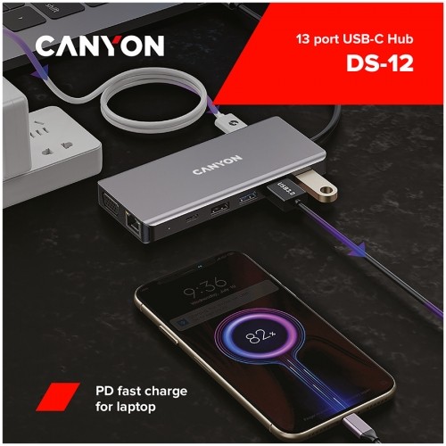 CANYON hub DS-12 13in1 4k USB-C Dark Grey image 5