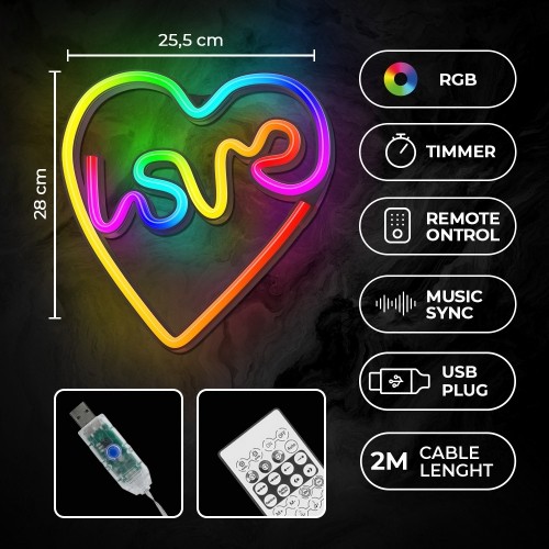 Neon LED RGB LOVE IN HEART FLRN02 + RC Forever Light image 5