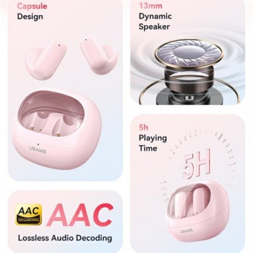USAMS Słuchawki Bluetooth 5.3 TWS TD Series bezprzewodowe różowy|pink BHUTD03 (TD22) image 5