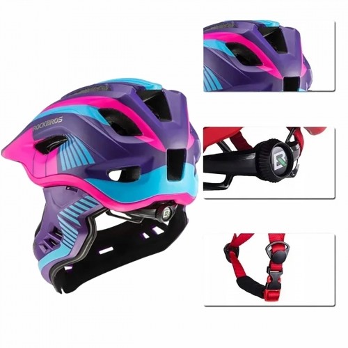 Rockbros TT-32SBPP-M children's bicycle helmet with removable chinbar, size M - purple-pink image 5