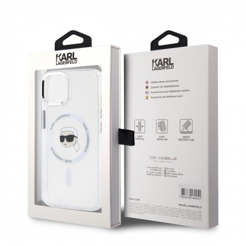 Karl Lagerfeld IML Karl Head Metal Frame MagSafe Case for iPhone 15 Transparent image 5