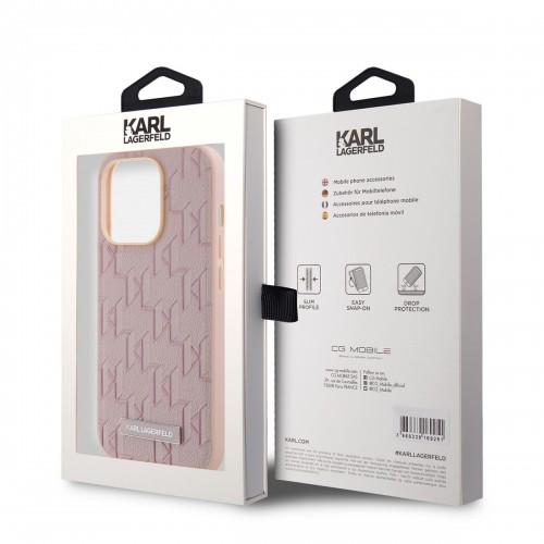 Karl Lagerfeld PU Leather Monogram Metal Logo MagSafe Case for iPhone 14 Pro Pink image 5