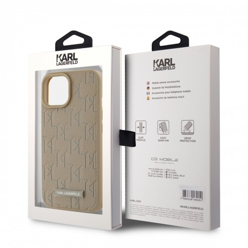 Karl Lagerfeld PU Leather Monogram Metal Logo MagSafe Case for iPhone 15 Beige image 5