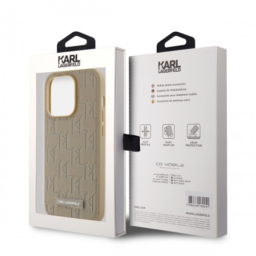 Karl Lagerfeld PU Leather Monogram Metal Logo MagSafe Case for iPhone 14 Pro Beige image 5