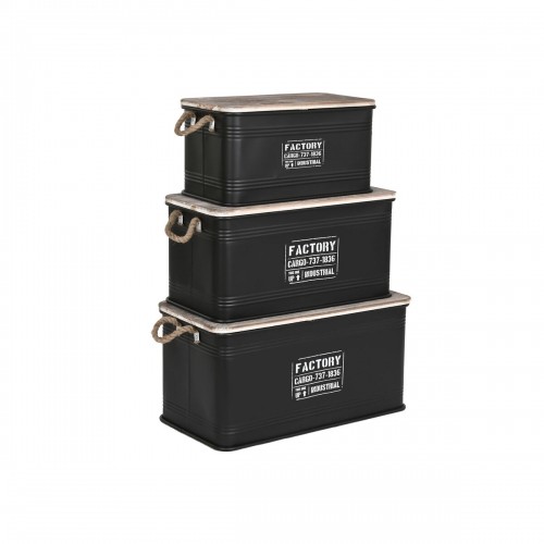 Set of Chests Home ESPRIT Metal Rope Fir wood 68 x 35,5 x 35 cm (3 Units) image 5