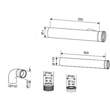 BOSCH AZB 951 87 090 071 Horizontālu dūmgāzu cauruļu papildkomplekts (katrai nākošajai iekārtai) Ø 250 mm