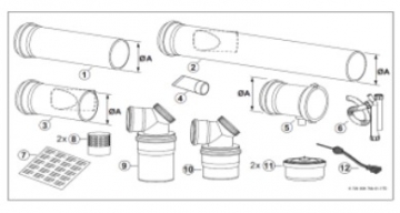 BOSCH AZB 1414 7 736 700 116 Horizontālu dūmgāzu cauruļu pamatkomplekts 2 iekārtām Ø 315 mm