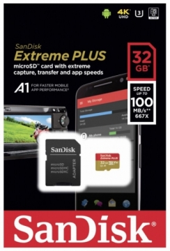 Sandisk atmiņas karte microSDHC 32GB Extreme Plus A1 + adapteris