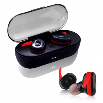 TWS MICRO wireless earbuds with microphone and charging case Black with red