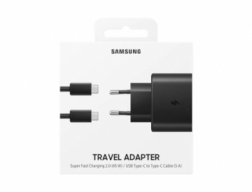 Samsung EP-TA845XBEGWW Quick Charge 3.0 / 45W Oriģināls Tīkla Lādētājs + Type-C Vads Melns (EU Blister)