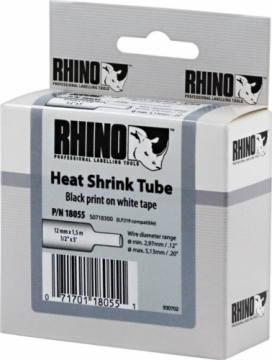 DYMO Rhino Professional, noticeable shrink tubing, 12x1.5 mm, black text on white hose, 1.5 m, 18055