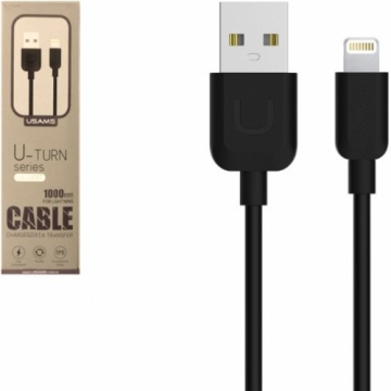 Usams U-TURN Universāls Silikona Apple Lightning (MD818ZM/A) USB Datu un uzlādes Kabelis 1m Melns