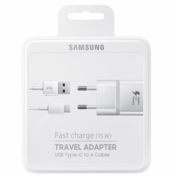 Samsung EP-TA20EWECGWW / Quick Charge 2.0 / 15W Зарядное устройство + Type-C USB Провод / Белое (EU Blister)