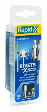 stainless steel rivets 4,8x18mm 50pcs + Drill C, Rapid