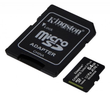 Kingston Canvas Select Plus MicroSDHC, 64GB, Class 10 UHS-I, incl. adapter, 3-pack, black KING-2988