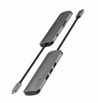 Разветвитель Swissten USB-C 6in1 с 3X USB 3.0 / 1X USB-C Power Delivery / 1X microSD / 1X SD / Алюминиевый корпус