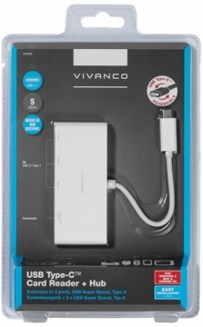 Vivanco USB-хаб USB-C + считыватель карт памяти, белый (34295)